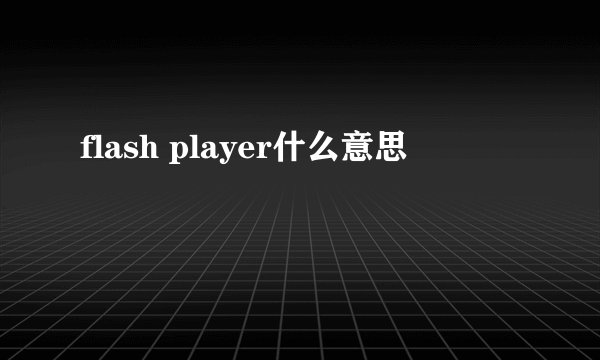 flash player什么意思