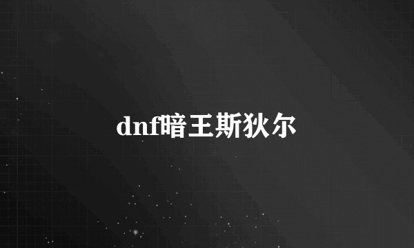 dnf暗王斯狄尔