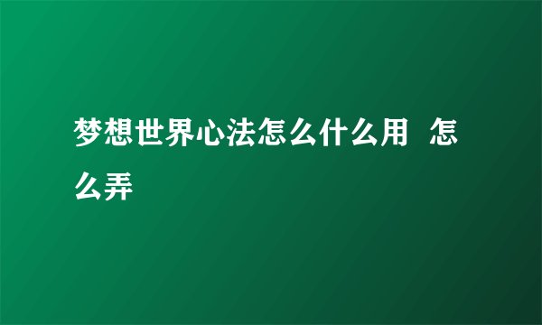 梦想世界心法怎么什么用  怎么弄