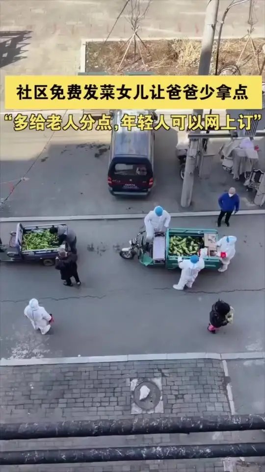 吉林一社区免费发菜女儿喊爸爸少拿点,多给老人分点,女孩的懂事源于什么?