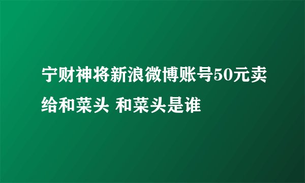 宁财神将新浪微博账号50元卖给和菜头 和菜头是谁