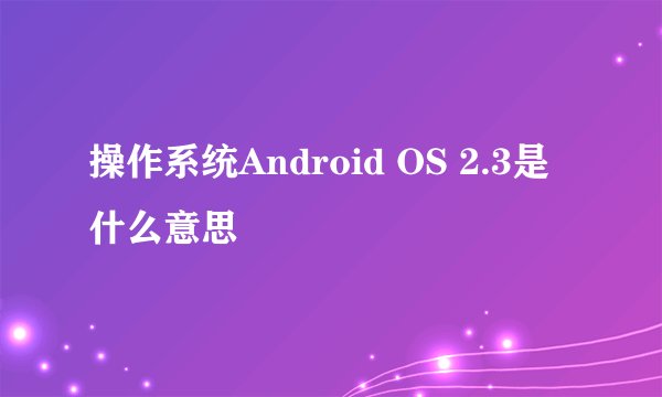 操作系统Android OS 2.3是什么意思