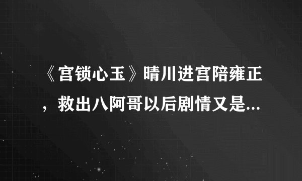 《宫锁心玉》晴川进宫陪雍正，救出八阿哥以后剧情又是怎样的？(要很详细，包括八阿哥再次进出宗人府的...