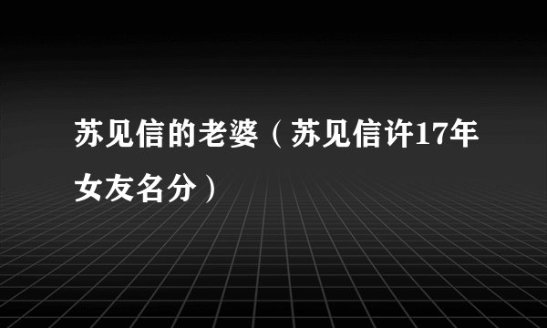 苏见信的老婆（苏见信许17年女友名分）