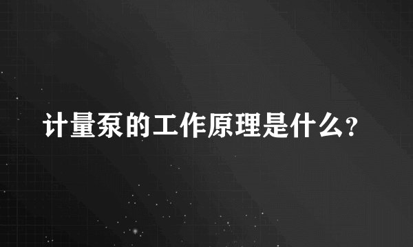 计量泵的工作原理是什么？