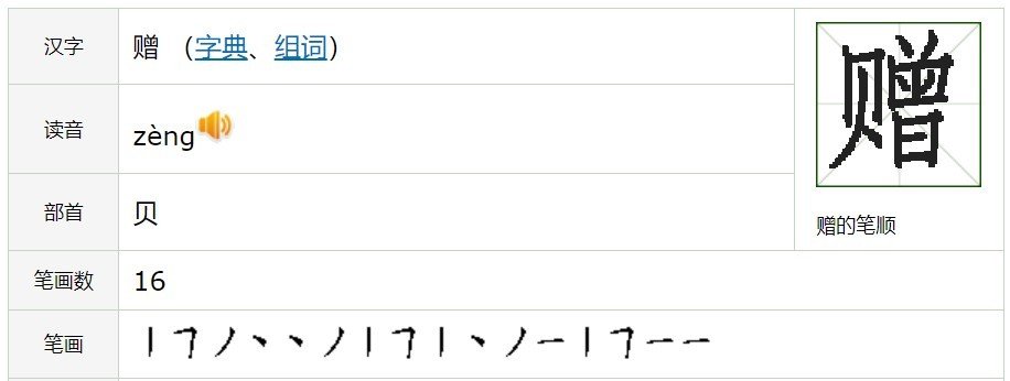 赠的笔顺组词