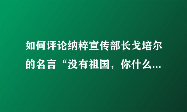 如何评论纳粹宣传部长戈培尔的名言“没有祖国，你什么都不是”？