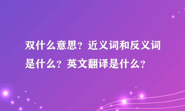 双什么意思？近义词和反义词是什么？英文翻译是什么？