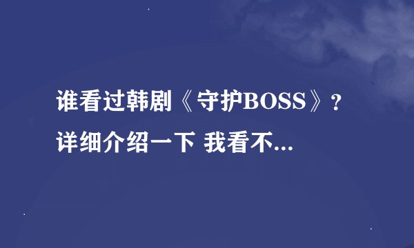 谁看过韩剧《守护BOSS》？ 详细介绍一下 我看不太懂、、、