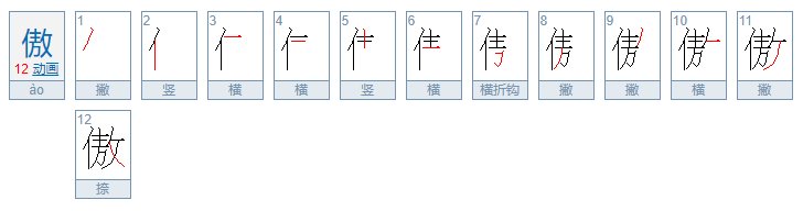 请问傲字的笔顺怎么写