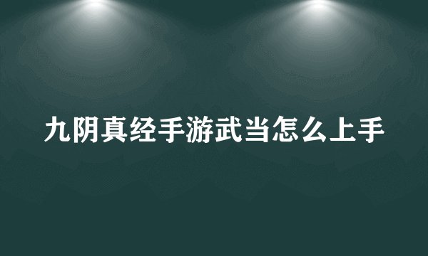 九阴真经手游武当怎么上手