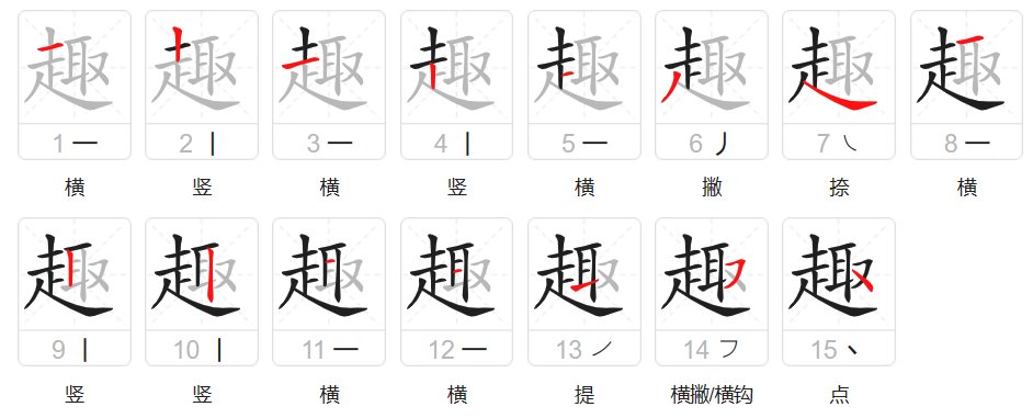 兴趣的趣的笔顺？