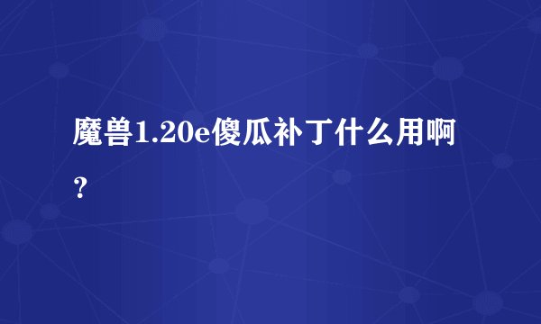 魔兽1.20e傻瓜补丁什么用啊？