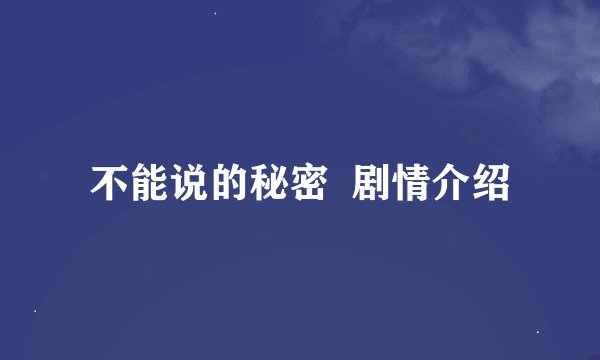不能说的秘密  剧情介绍