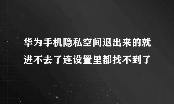 华为手机隐私空间退出来的就进不去了连设置里都找不到了