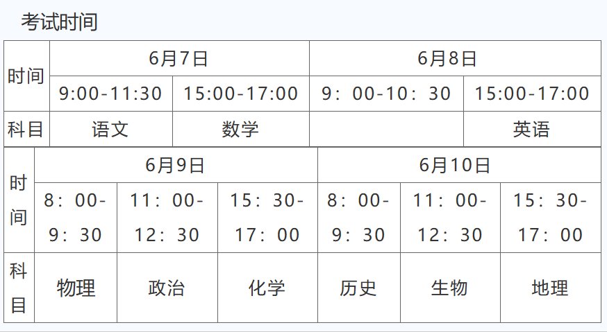 海口高考时间2023年时间表
