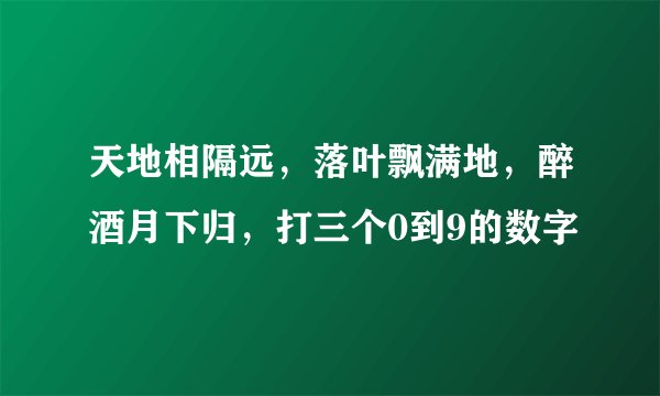 天地相隔远，落叶飘满地，醉酒月下归，打三个0到9的数字