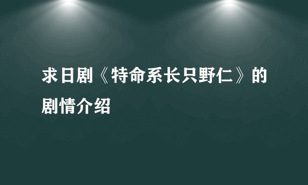 求日剧《特命系长只野仁》的剧情介绍