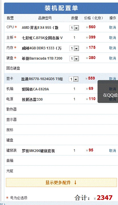 求.组装台式电脑配置清单2013