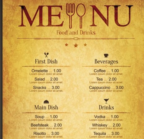 菜谱的英文怎么说