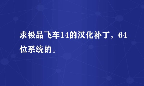 求极品飞车14的汉化补丁，64位系统的。