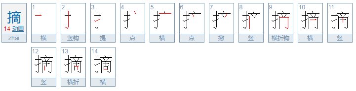 摘笔画顺序怎么写