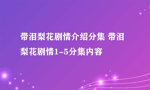带泪梨花剧情介绍分集 带泪梨花剧情1-5分集内容