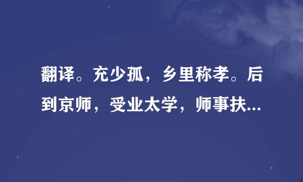 翻译。充少孤，乡里称孝。后到京师，受业太学，师事扶风师彪。好博览而不守章句。家贫无书，常游洛阳市肆