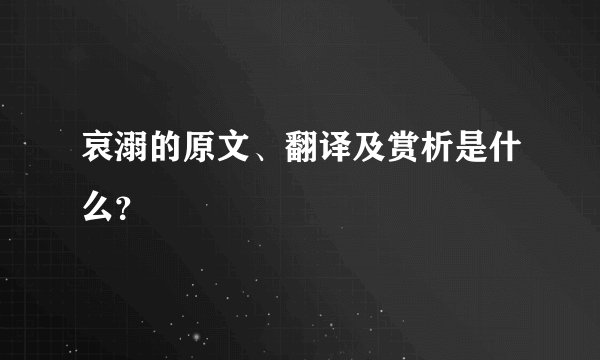 哀溺的原文、翻译及赏析是什么？
