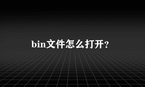 bin文件怎么打开？