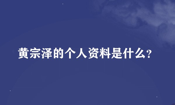 黄宗泽的个人资料是什么?
