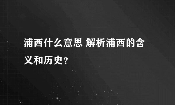浦西什么意思 解析浦西的含义和历史？