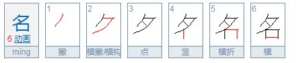 名的笔顺笔画顺序