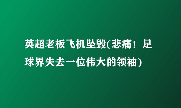 英超老板飞机坠毁(悲痛！足球界失去一位伟大的领袖)