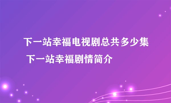 下一站幸福电视剧总共多少集 下一站幸福剧情简介