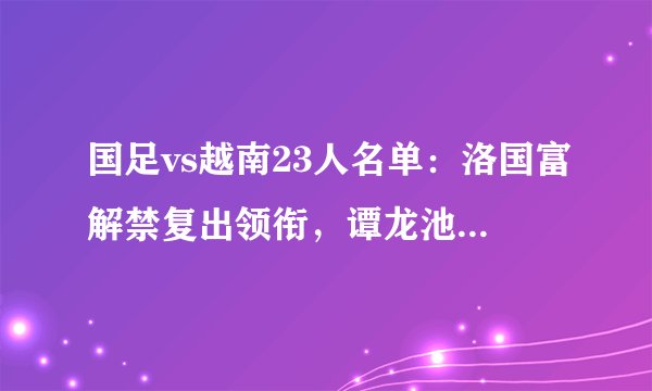 国足vs越南23人名单：洛国富解禁复出领衔，谭龙池忠国落选
