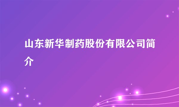 山东新华制药股份有限公司简介