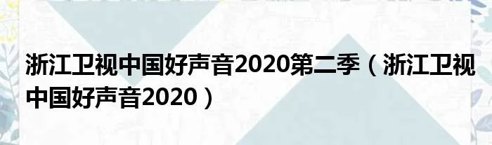 浙江卫视中国好声音2020第二季（浙江卫视中国好声音2020）
