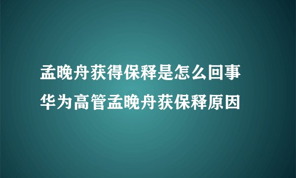 孟晚舟获得保释是怎么回事 华为高管孟晚舟获保释原因