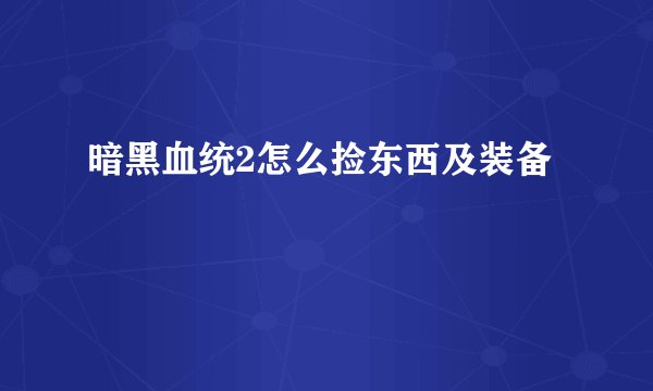 暗黑血统2怎么捡东西及装备