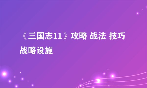《三国志11》攻略 战法 技巧 战略设施