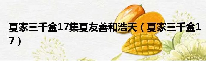 夏家三千金17集夏友善和浩天(夏家三千金17)