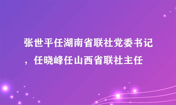 张世平任湖南省联社党委书记,任晓峰任山西省联社主任