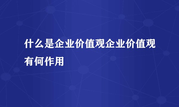 什么是企业价值观企业价值观有何作用