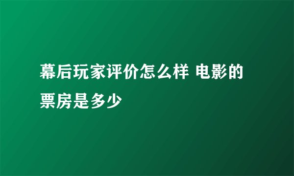 幕后玩家评价怎么样 电影的票房是多少