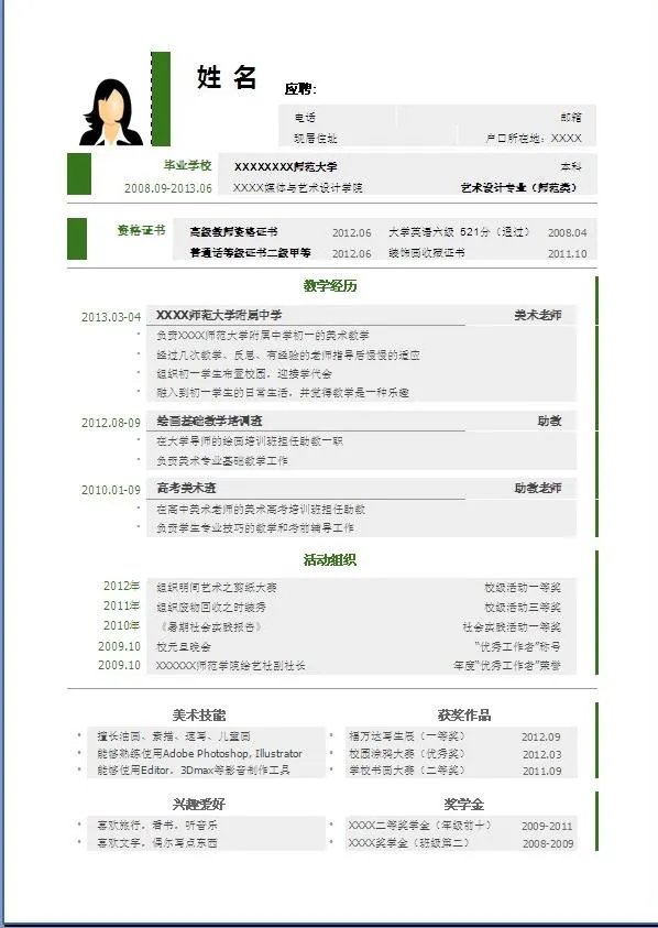 标准的简历表格填写模板