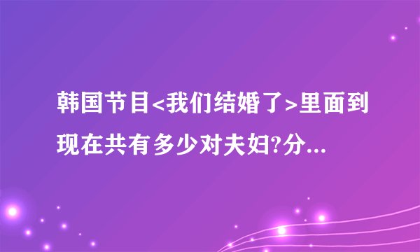 韩国节目<我们结婚了>里面到现在共有多少对夫妇?分别叫什么?
