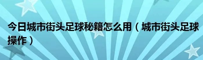 今日城市街头足球秘籍怎么用（城市街头足球操作）