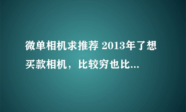 微单相机求推荐 2013年了想买款相机，比较穷也比较菜鸟，单反就算了。看上了所谓的微单，帮忙推荐一下吧