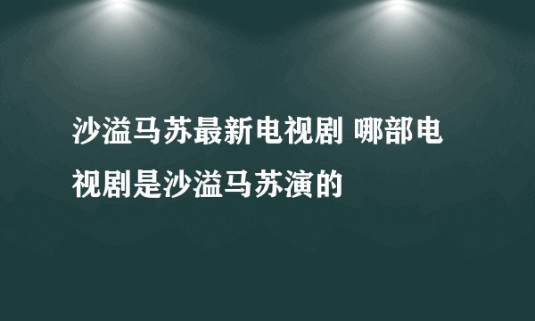 沙溢马苏最新电视剧 哪部电视剧是沙溢马苏演的
